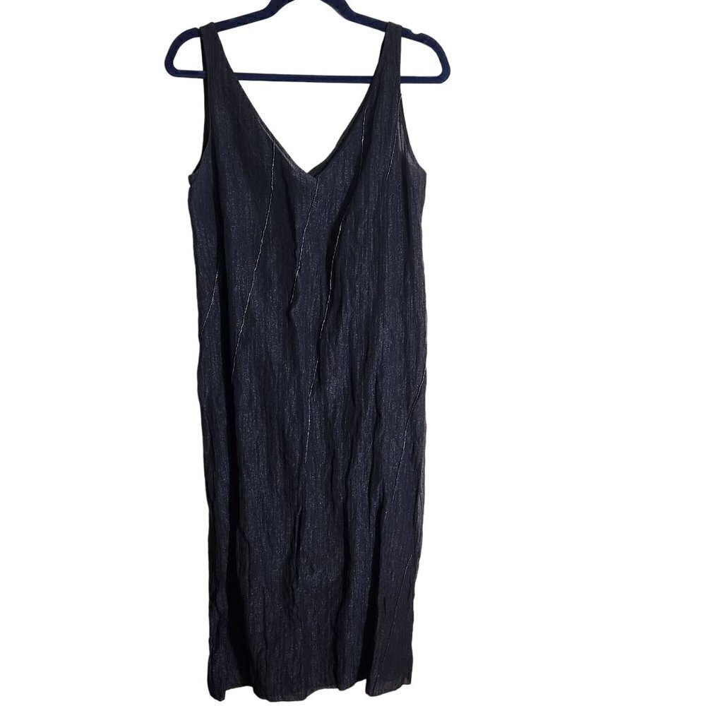 MAG Black Beaded Crinkle Dress Size 12